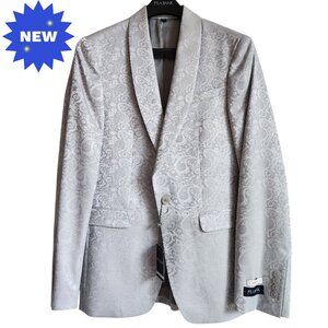 36R Dinner Jacket Silver Gray Shawl Lapel Skinny Fit Mens New Jos A Bank Paisley